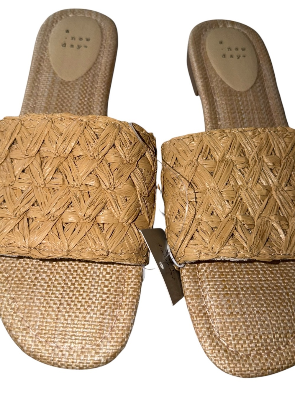 A New Day Raffia Woven Slide Sandals Tan Neutral Summer Flats Size 9.5 NWT - Picture 3 of 5